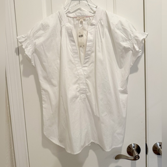 PILCRO ANTHROPOLOGIE The‎ Tatum Flutter Sleeve Henley Blouse White Poplin NWT - Picture 5 of 10